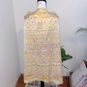 Vintage Basile Made in Italy Silk Scarf Dsisies, Morning Glories yellow pink 34”